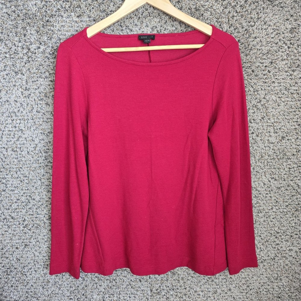 J Jill Top Womens Small Red Ribbed Knit Oversized Wearever Collection Scoop Neck